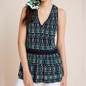Embroidered Navy and Teal Sleeveless Top
